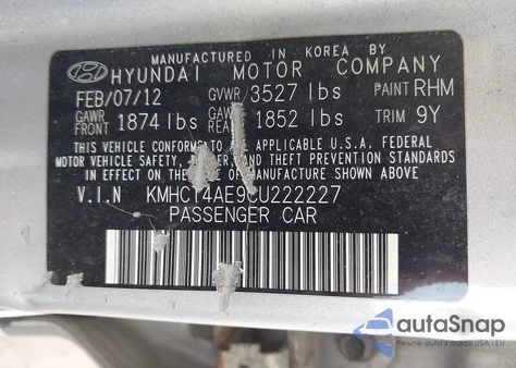 2012 Hyundai Accent Gls z USA, uszkodzony, nr VIN KMHCT4AE9CU222227